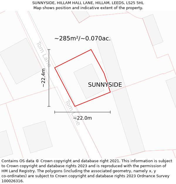 SUNNYSIDE, HILLAM HALL LANE, HILLAM, LEEDS, LS25 5HL: Plot and title map