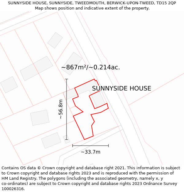 SUNNYSIDE HOUSE, SUNNYSIDE, TWEEDMOUTH, BERWICK-UPON-TWEED, TD15 2QP: Plot and title map