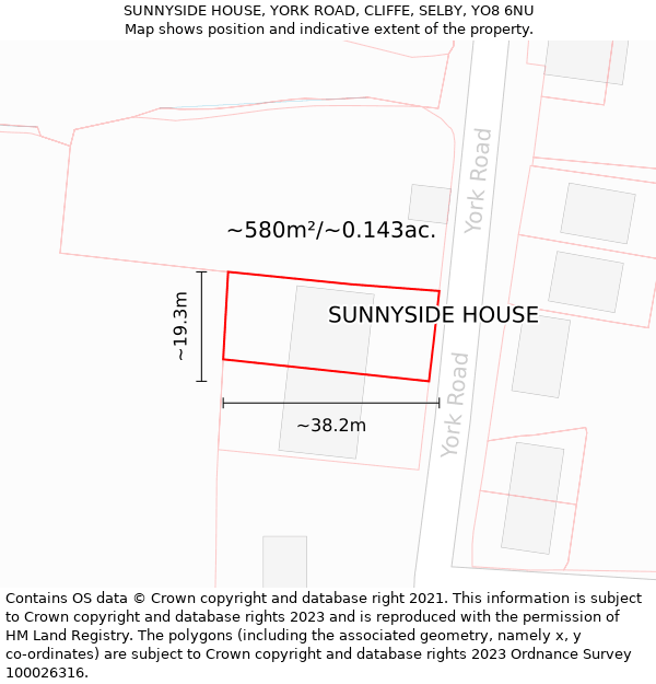 SUNNYSIDE HOUSE, YORK ROAD, CLIFFE, SELBY, YO8 6NU: Plot and title map