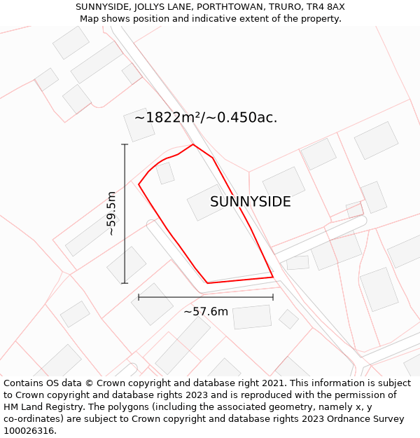 SUNNYSIDE, JOLLYS LANE, PORTHTOWAN, TRURO, TR4 8AX: Plot and title map