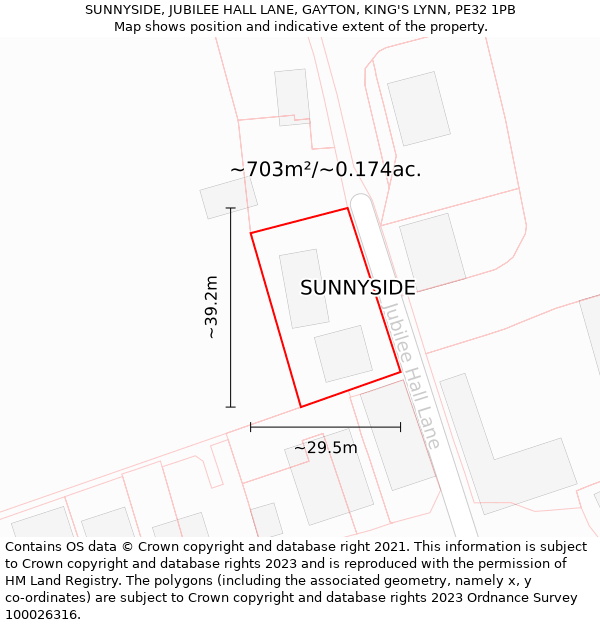 SUNNYSIDE, JUBILEE HALL LANE, GAYTON, KING'S LYNN, PE32 1PB: Plot and title map