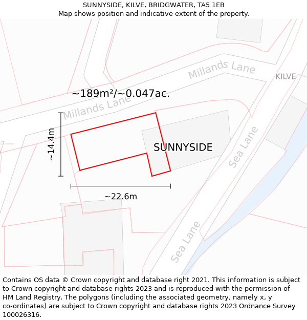 SUNNYSIDE, KILVE, BRIDGWATER, TA5 1EB: Plot and title map