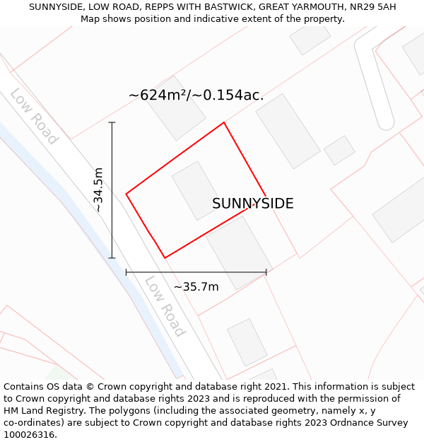 SUNNYSIDE, LOW ROAD, REPPS WITH BASTWICK, GREAT YARMOUTH, NR29 5AH: Plot and title map