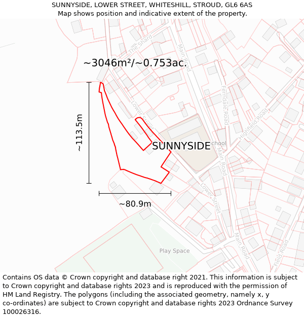 SUNNYSIDE, LOWER STREET, WHITESHILL, STROUD, GL6 6AS: Plot and title map