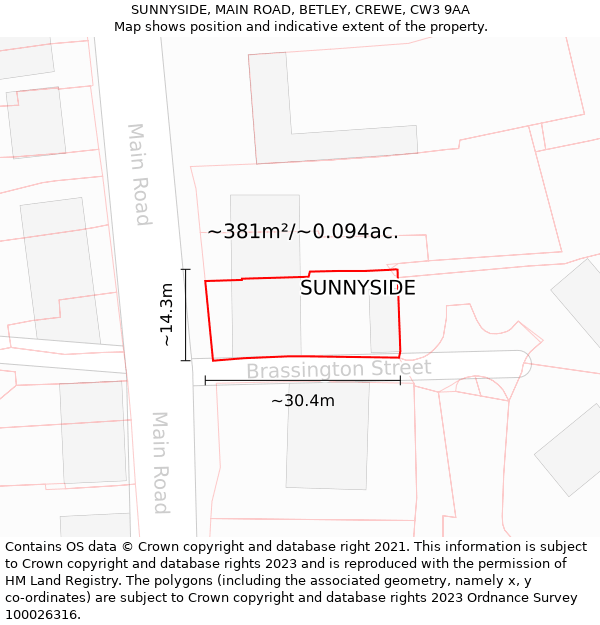 SUNNYSIDE, MAIN ROAD, BETLEY, CREWE, CW3 9AA: Plot and title map