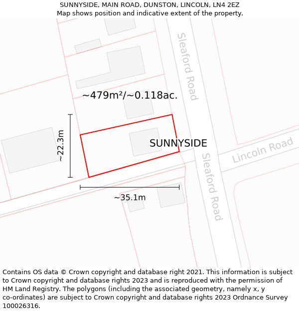 SUNNYSIDE, MAIN ROAD, DUNSTON, LINCOLN, LN4 2EZ: Plot and title map