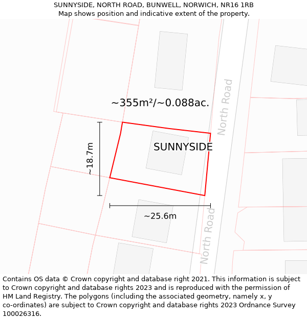 SUNNYSIDE, NORTH ROAD, BUNWELL, NORWICH, NR16 1RB: Plot and title map