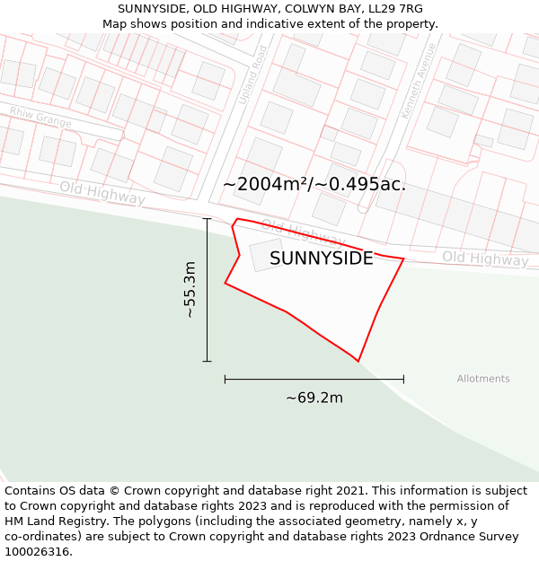 SUNNYSIDE, OLD HIGHWAY, COLWYN BAY, LL29 7RG: Plot and title map