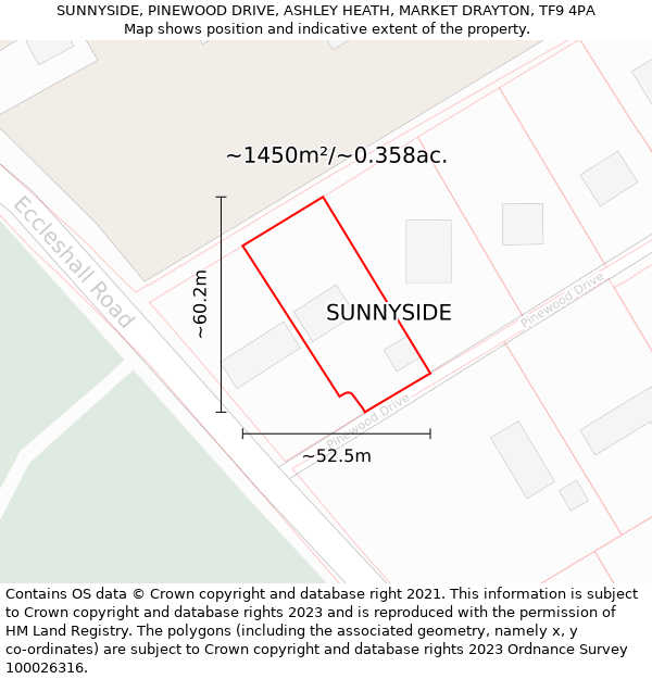 SUNNYSIDE, PINEWOOD DRIVE, ASHLEY HEATH, MARKET DRAYTON, TF9 4PA: Plot and title map