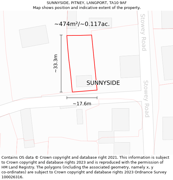 SUNNYSIDE, PITNEY, LANGPORT, TA10 9AF: Plot and title map