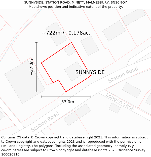 SUNNYSIDE, STATION ROAD, MINETY, MALMESBURY, SN16 9QY: Plot and title map