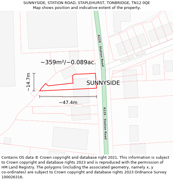 SUNNYSIDE, STATION ROAD, STAPLEHURST, TONBRIDGE, TN12 0QE: Plot and title map