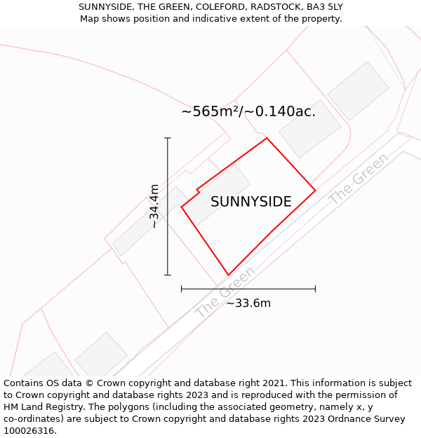 SUNNYSIDE, THE GREEN, COLEFORD, RADSTOCK, BA3 5LY: Plot and title map