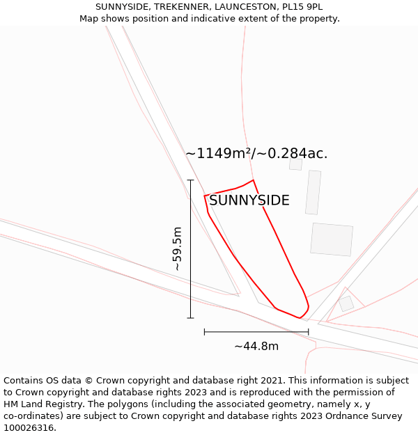SUNNYSIDE, TREKENNER, LAUNCESTON, PL15 9PL: Plot and title map