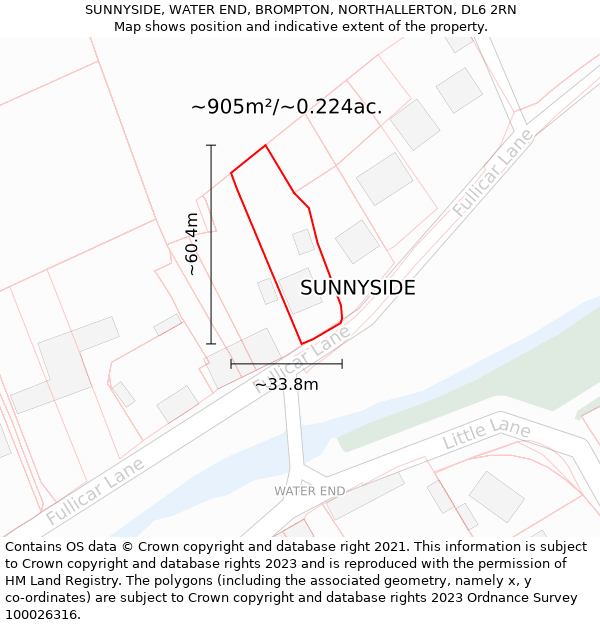 SUNNYSIDE, WATER END, BROMPTON, NORTHALLERTON, DL6 2RN: Plot and title map