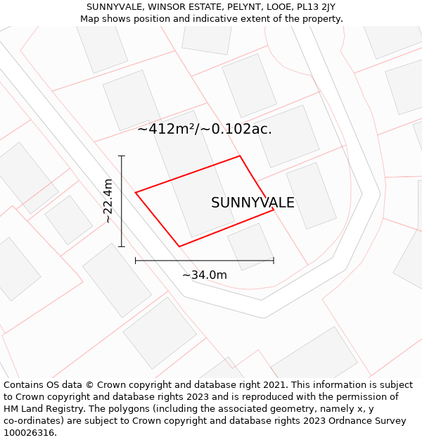 SUNNYVALE, WINSOR ESTATE, PELYNT, LOOE, PL13 2JY: Plot and title map