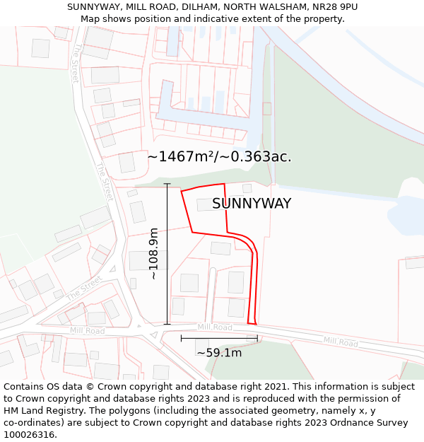 SUNNYWAY, MILL ROAD, DILHAM, NORTH WALSHAM, NR28 9PU: Plot and title map