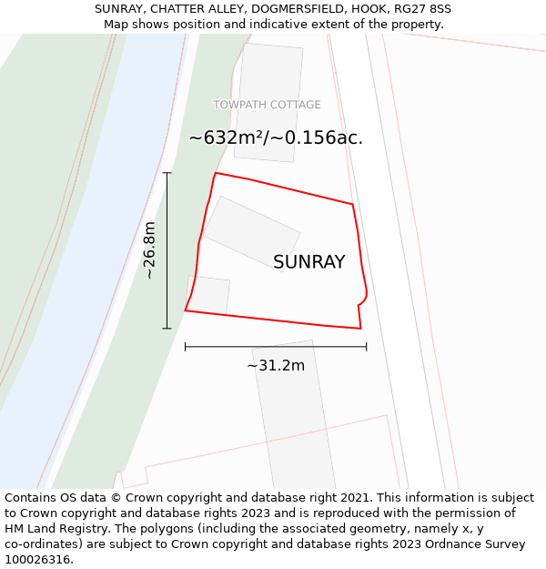 SUNRAY, CHATTER ALLEY, DOGMERSFIELD, HOOK, RG27 8SS: Plot and title map