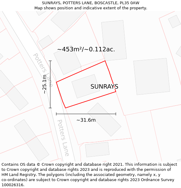 SUNRAYS, POTTERS LANE, BOSCASTLE, PL35 0AW: Plot and title map