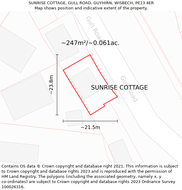 SUNRISE COTTAGE, GULL ROAD, GUYHIRN, WISBECH, PE13 4ER: Plot and title map