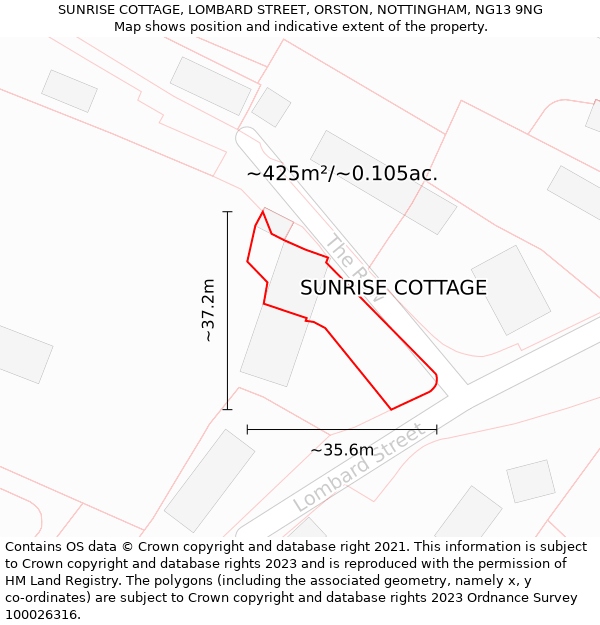 SUNRISE COTTAGE, LOMBARD STREET, ORSTON, NOTTINGHAM, NG13 9NG: Plot and title map