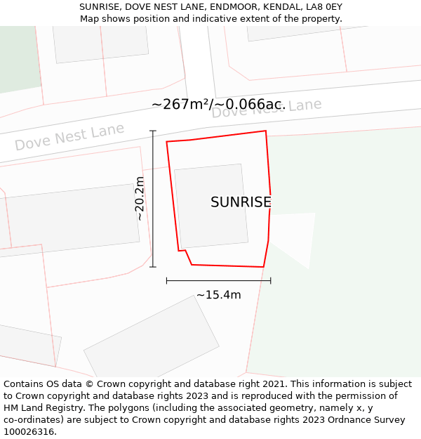 SUNRISE, DOVE NEST LANE, ENDMOOR, KENDAL, LA8 0EY: Plot and title map