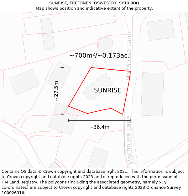 SUNRISE, TREFONEN, OSWESTRY, SY10 9DQ: Plot and title map