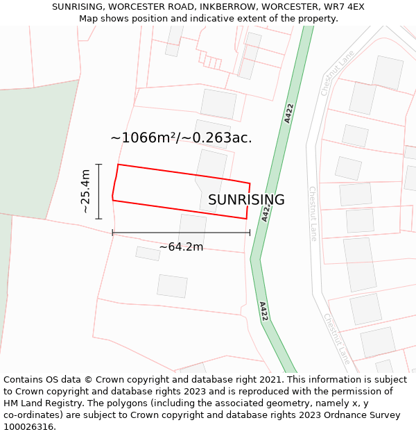 SUNRISING, WORCESTER ROAD, INKBERROW, WORCESTER, WR7 4EX: Plot and title map