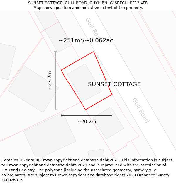 SUNSET COTTAGE, GULL ROAD, GUYHIRN, WISBECH, PE13 4ER: Plot and title map