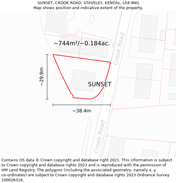 SUNSET, CROOK ROAD, STAVELEY, KENDAL, LA8 9NG: Plot and title map