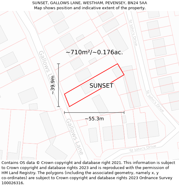 SUNSET, GALLOWS LANE, WESTHAM, PEVENSEY, BN24 5AA: Plot and title map