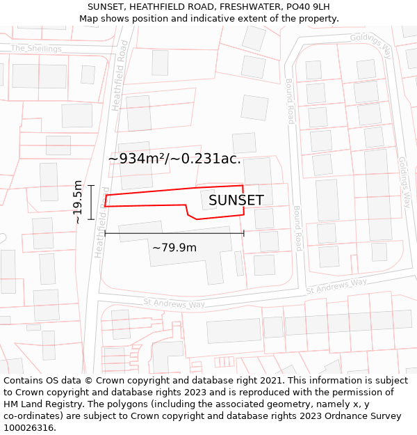 SUNSET, HEATHFIELD ROAD, FRESHWATER, PO40 9LH: Plot and title map