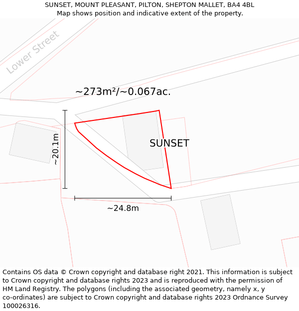 SUNSET, MOUNT PLEASANT, PILTON, SHEPTON MALLET, BA4 4BL: Plot and title map