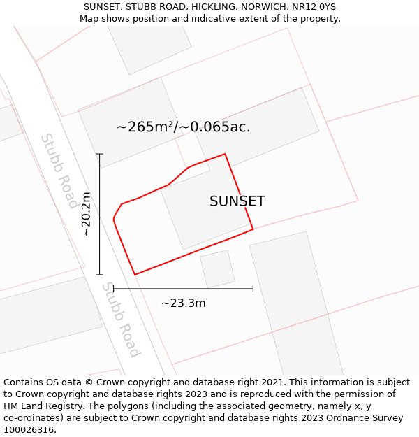 SUNSET, STUBB ROAD, HICKLING, NORWICH, NR12 0YS: Plot and title map