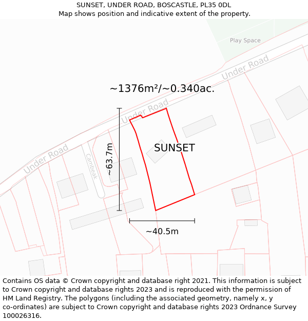 SUNSET, UNDER ROAD, BOSCASTLE, PL35 0DL: Plot and title map