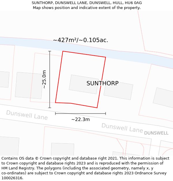 SUNTHORP, DUNSWELL LANE, DUNSWELL, HULL, HU6 0AG: Plot and title map