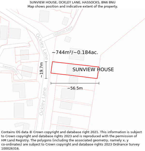 SUNVIEW HOUSE, OCKLEY LANE, HASSOCKS, BN6 8NU: Plot and title map