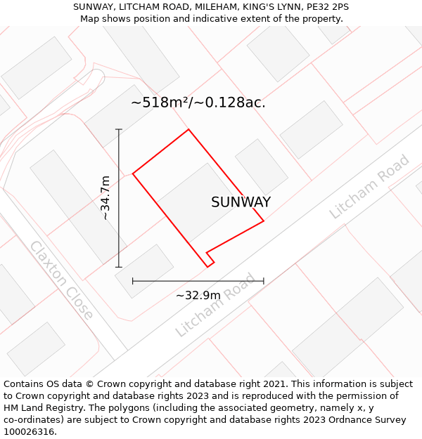 SUNWAY, LITCHAM ROAD, MILEHAM, KING'S LYNN, PE32 2PS: Plot and title map