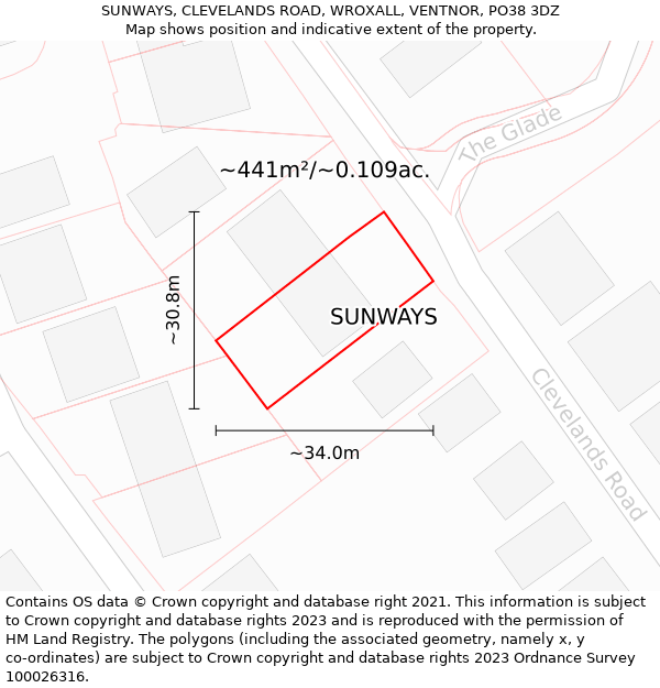 SUNWAYS, CLEVELANDS ROAD, WROXALL, VENTNOR, PO38 3DZ: Plot and title map