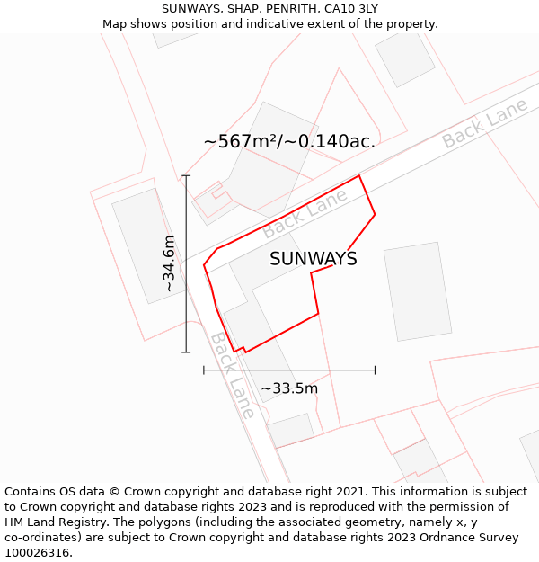 SUNWAYS, SHAP, PENRITH, CA10 3LY: Plot and title map