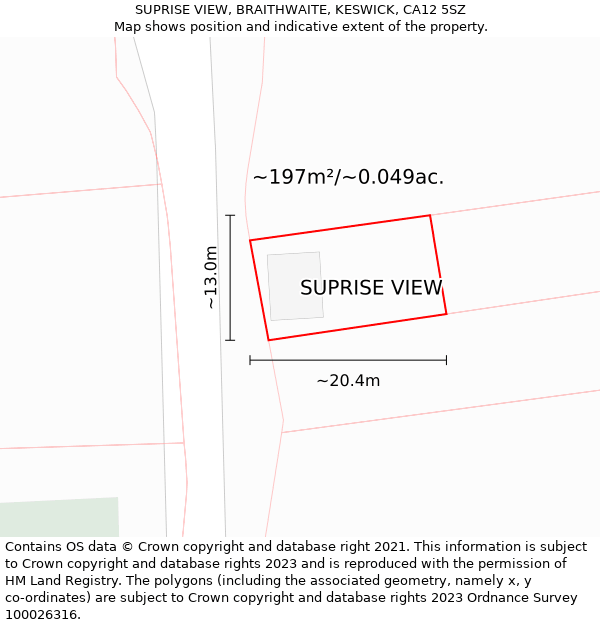 SUPRISE VIEW, BRAITHWAITE, KESWICK, CA12 5SZ: Plot and title map