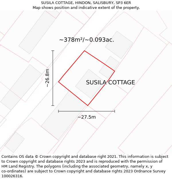 SUSILA COTTAGE, HINDON, SALISBURY, SP3 6ER: Plot and title map