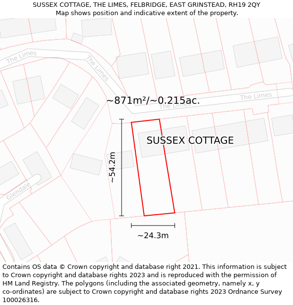 SUSSEX COTTAGE, THE LIMES, FELBRIDGE, EAST GRINSTEAD, RH19 2QY: Plot and title map