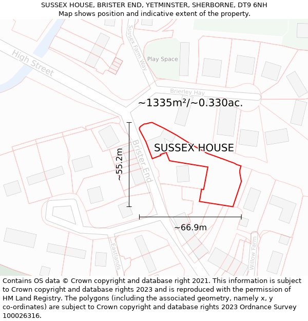 SUSSEX HOUSE, BRISTER END, YETMINSTER, SHERBORNE, DT9 6NH: Plot and title map
