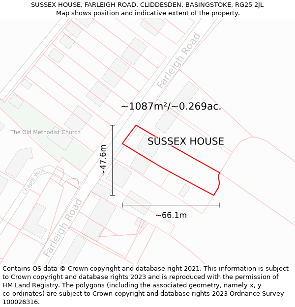 SUSSEX HOUSE, FARLEIGH ROAD, CLIDDESDEN, BASINGSTOKE, RG25 2JL: Plot and title map