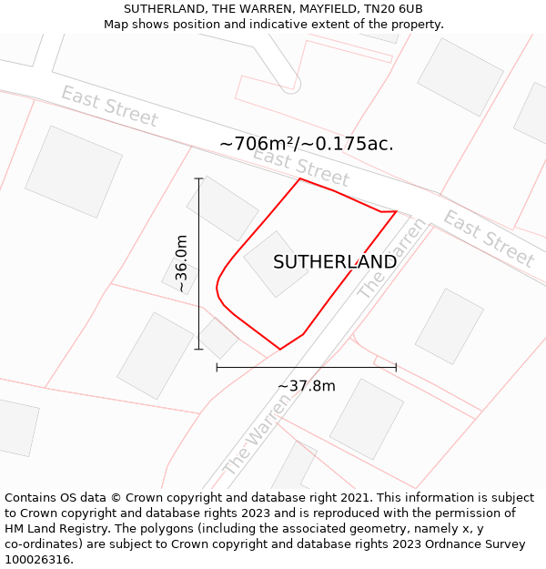 SUTHERLAND, THE WARREN, MAYFIELD, TN20 6UB: Plot and title map
