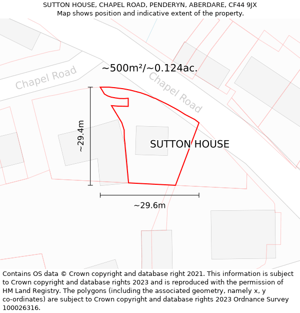 SUTTON HOUSE, CHAPEL ROAD, PENDERYN, ABERDARE, CF44 9JX: Plot and title map