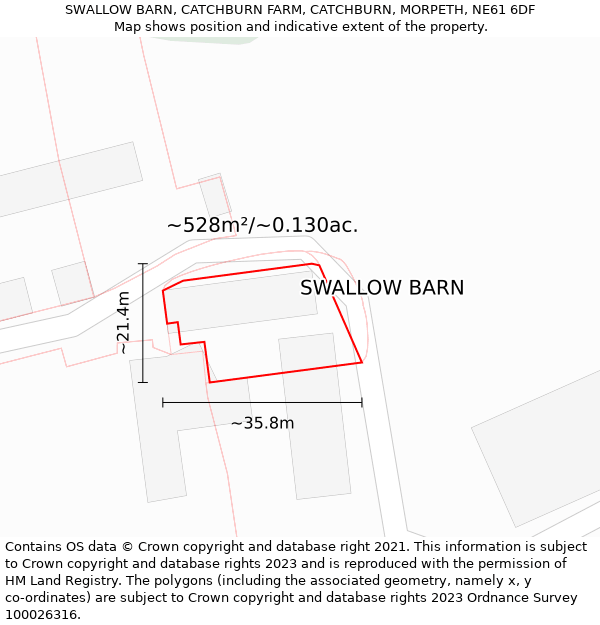 SWALLOW BARN, CATCHBURN FARM, CATCHBURN, MORPETH, NE61 6DF: Plot and title map