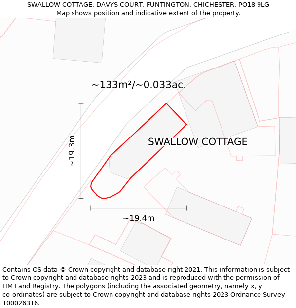 SWALLOW COTTAGE, DAVYS COURT, FUNTINGTON, CHICHESTER, PO18 9LG: Plot and title map