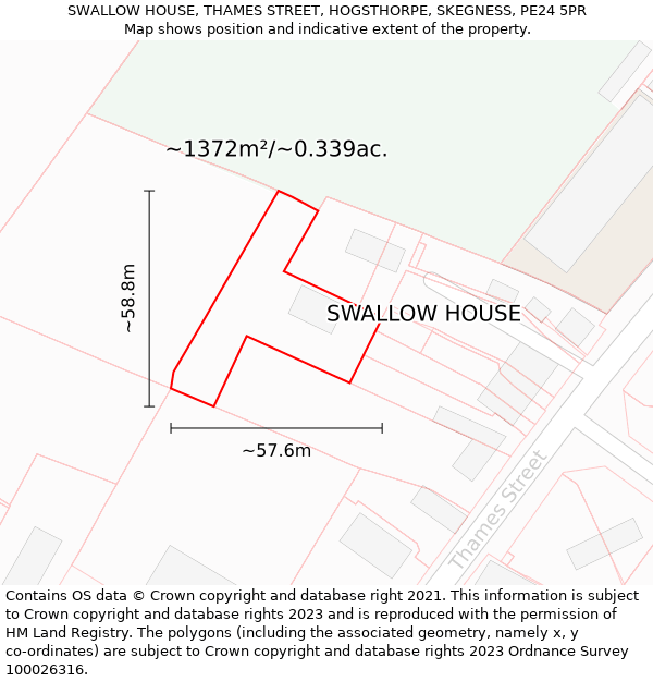 SWALLOW HOUSE, THAMES STREET, HOGSTHORPE, SKEGNESS, PE24 5PR: Plot and title map